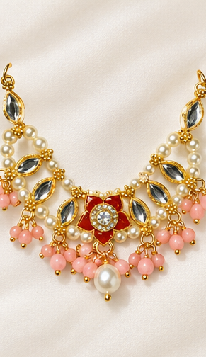 Kundan Meenakari Radha Krishna Choker – Peach