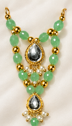 Kundan Meenakari Radha Krishna Mala – Mint Green (Style 020)
