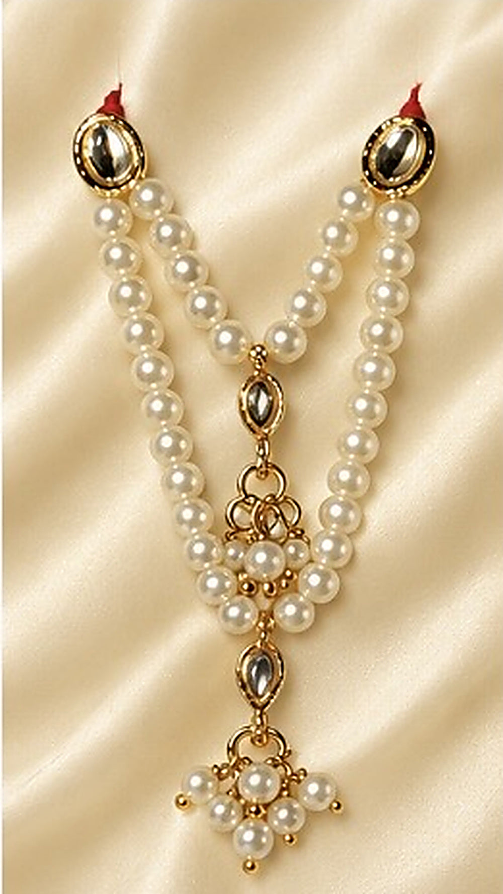 Kundan Meenakari Radha Krishna Mala – White & Gold (Style 011)