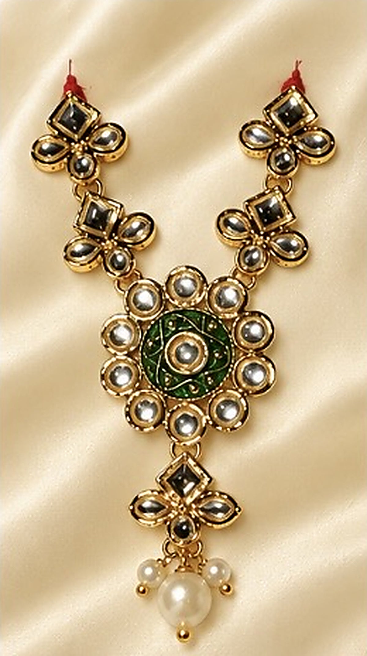 Kundan Meenakari Radha Krishna Mala – Dark Green (Style 015)