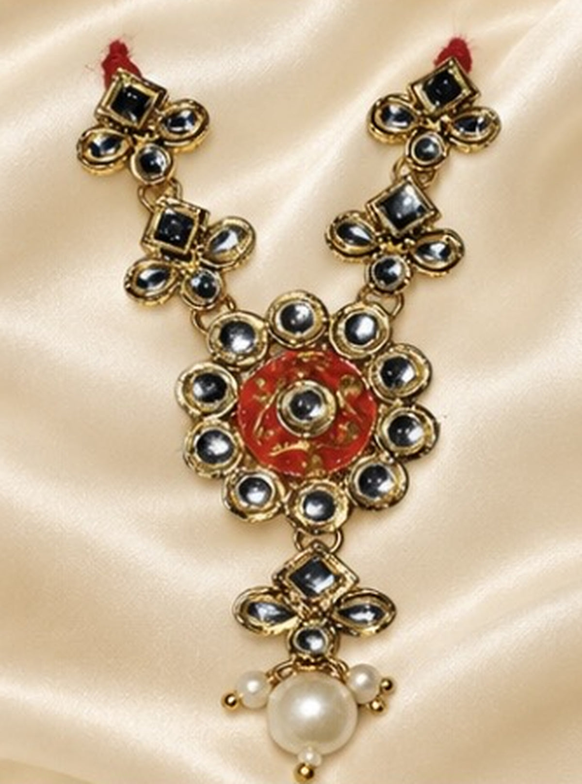 Kundan Meenakari Radha Krishna Mala – Orange (Style 015)