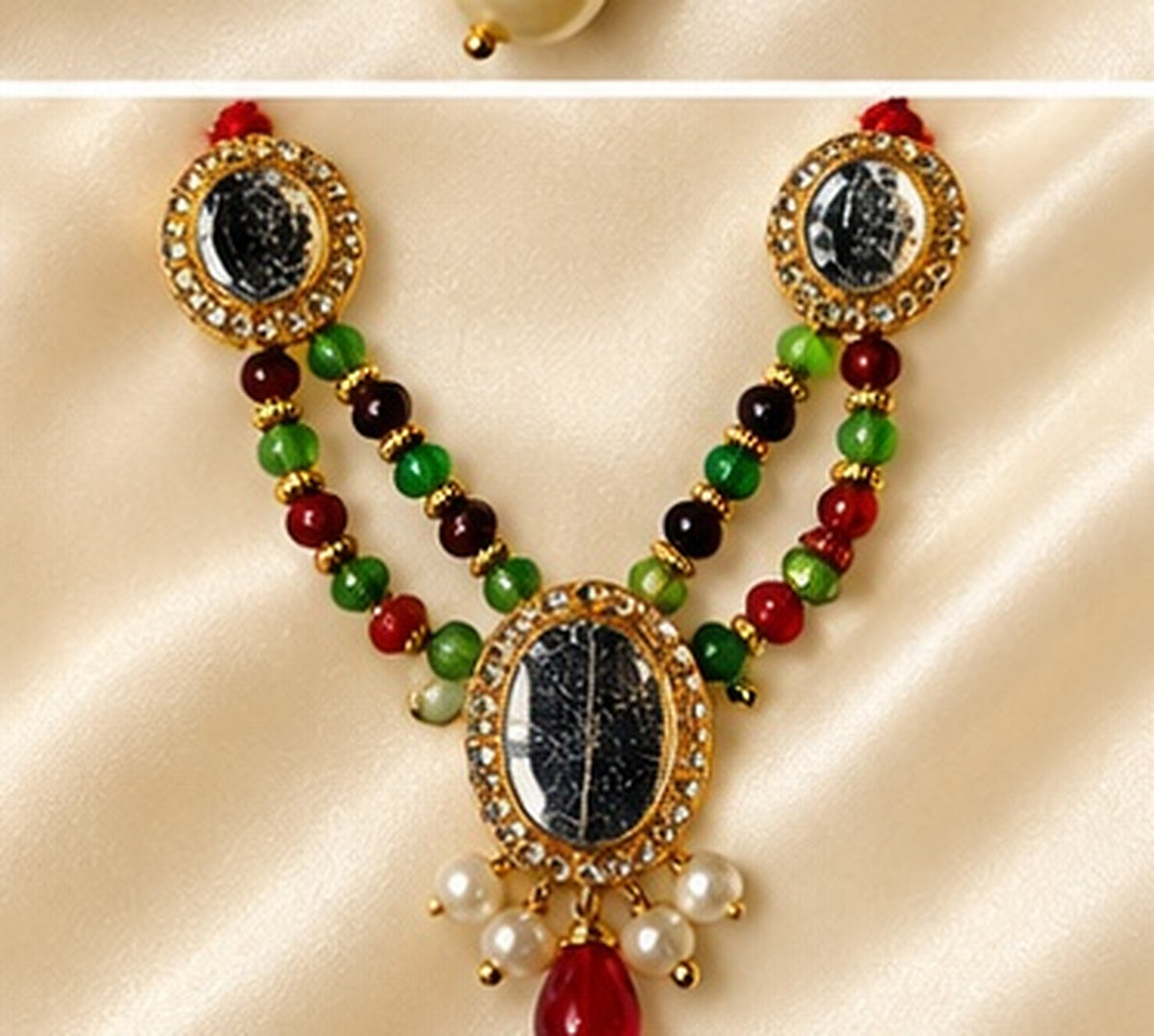 Kundan Meenakari Radha Krishna Mala – Green (Style 012)