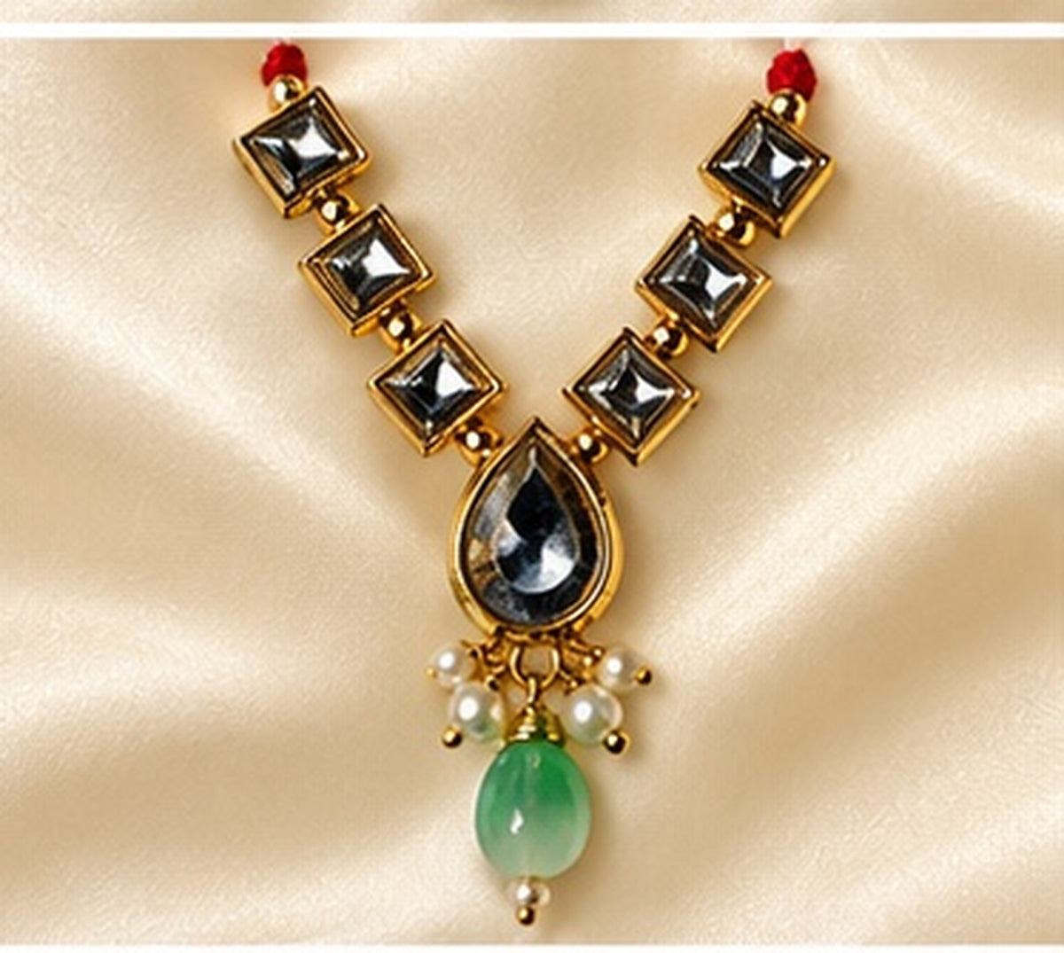 Kundan Meenakari Radha Krishna Mala – Mint Green (Style 007)