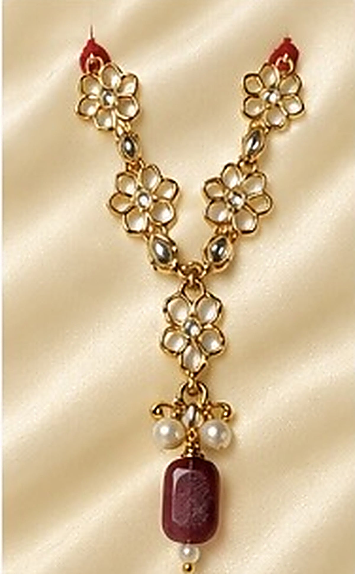 Kundan Meenakari Radha Krishna Mala – Red (Style 005)