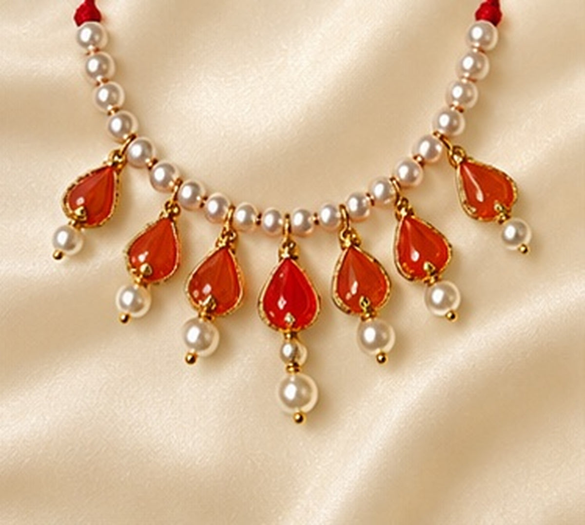 Kundan Meenakari Radha Krishna Mala – Red (Style 017)