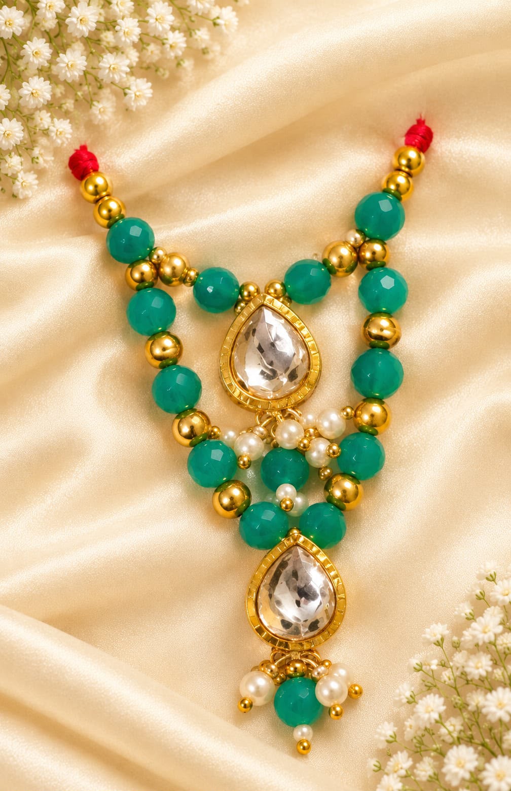 Kundan Meenakari Radha Krishna Mala – Turquoise Blue (Style 020)