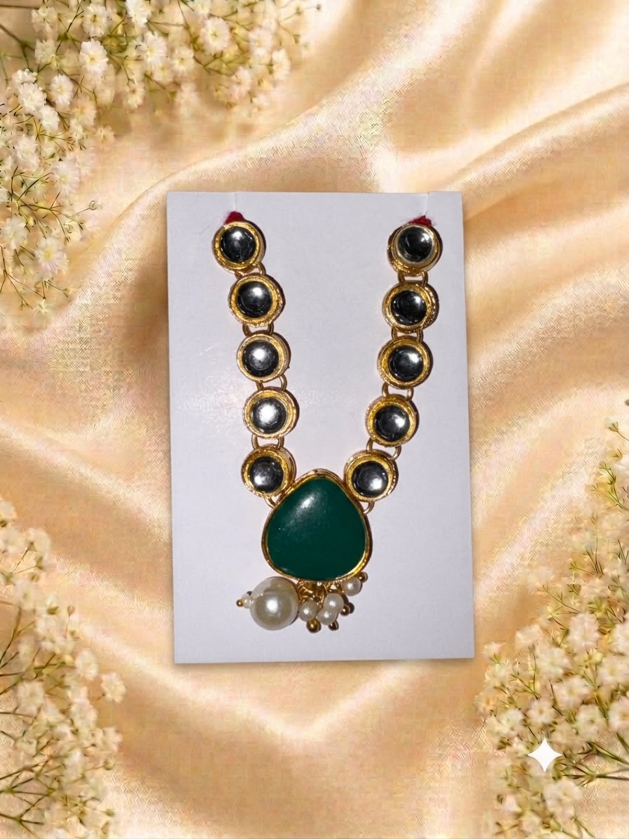 Kundan Meenakari Radha Krishna Mala – Dark Green (Style 010)