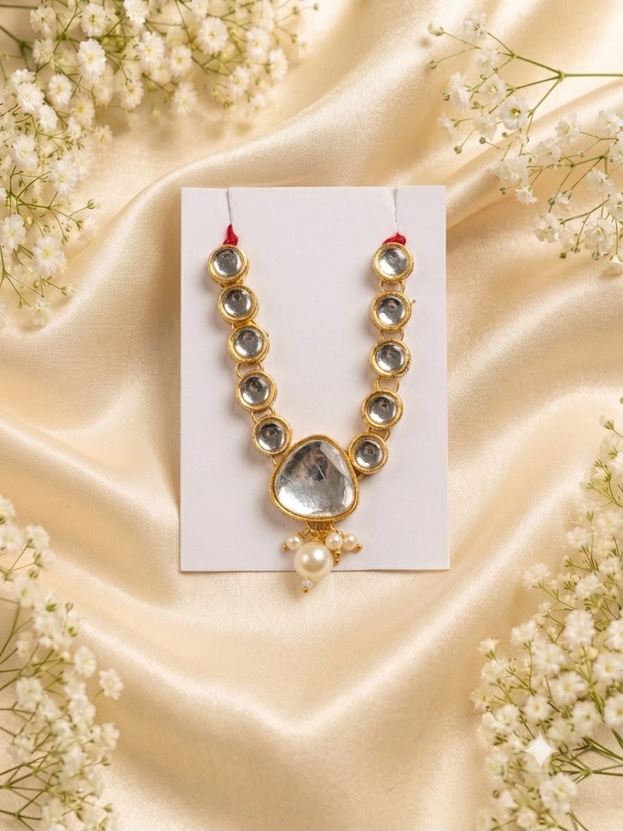 Kundan Meenakari Radha Krishna Mala – Silver & White (Style 010)