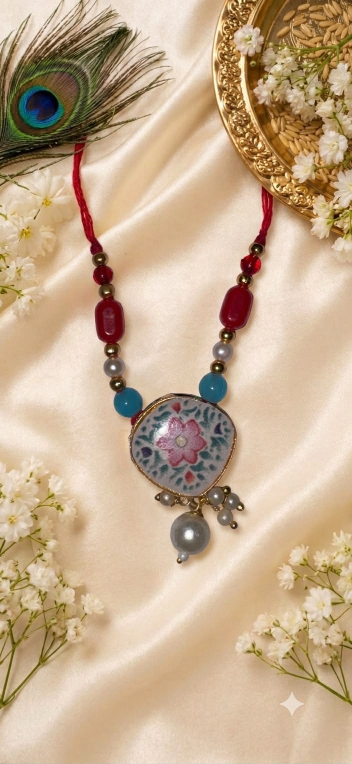 Kundan Meenakari Radha Krishna Mala – Turquoise Blue (Style 009)