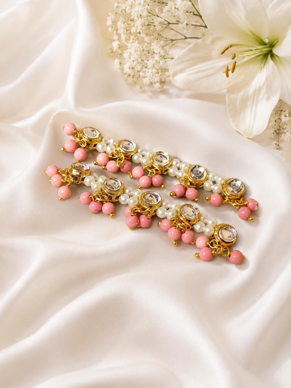 Kundan Meenakari Radha Krishna Payal – Peach Pink
