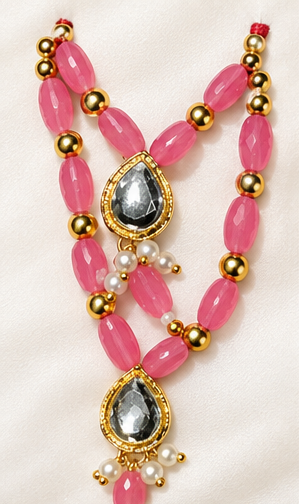 Kundan Meenakari Radha Krishna Mala – Pink (Style 020)