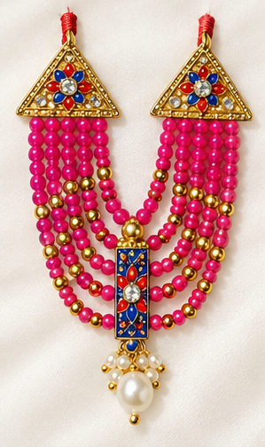 Kundan Meenakari Radha Krishna Mala – Pink (Style 025)