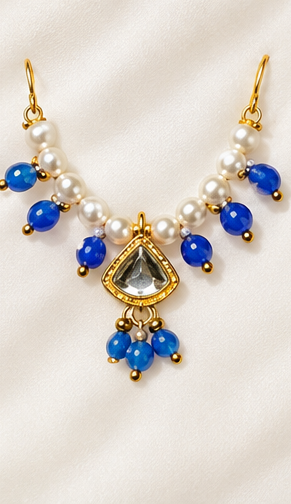 Kundan Meenakari Radha Krishna Matha Patti – Royal Blue