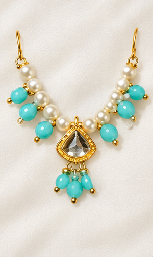 Kundan Meenakari Radha Krishna Matha Patti – Sky Blue