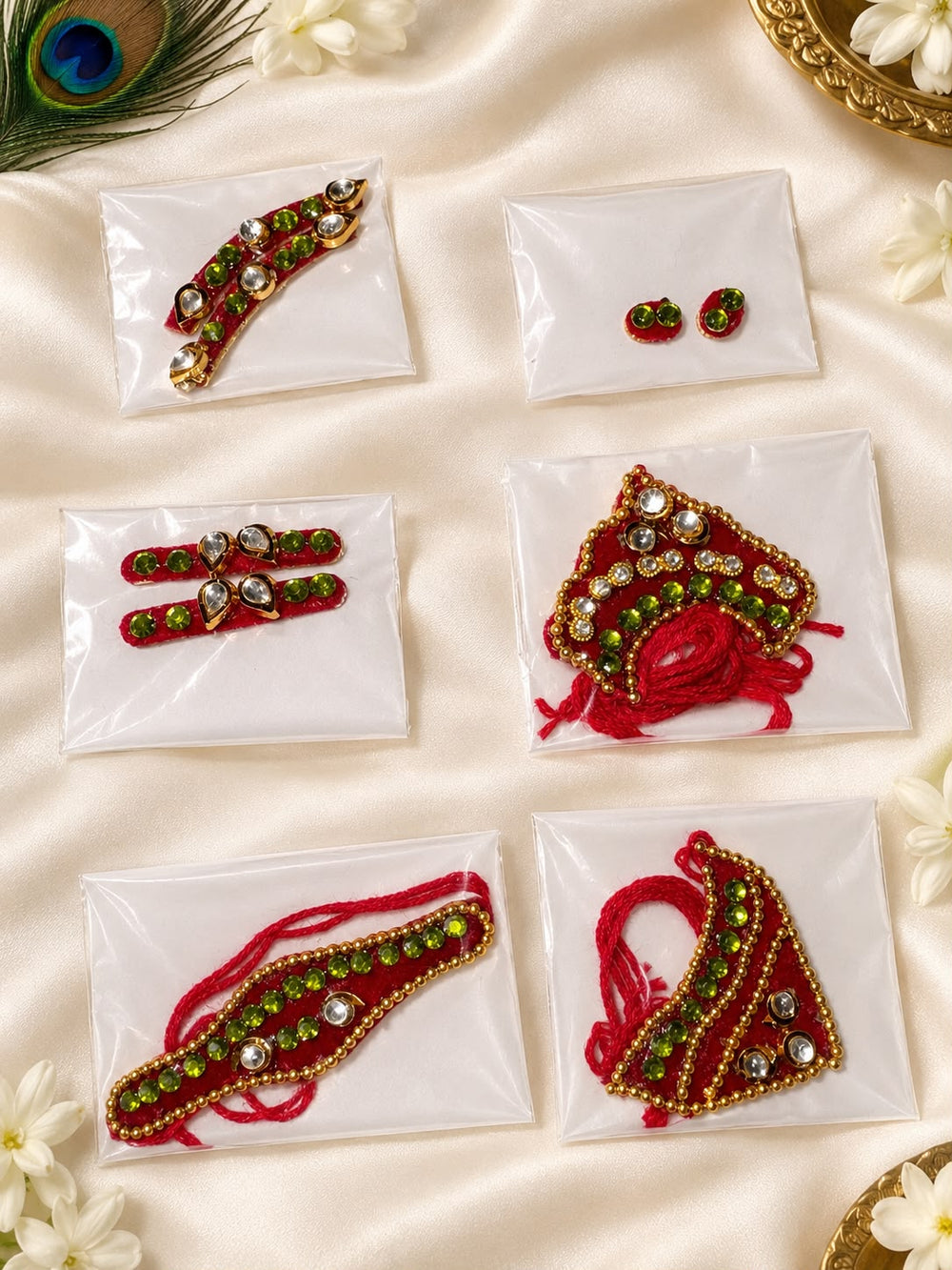Radha Krishna Velvet Shringar Kit – Red – Design 1