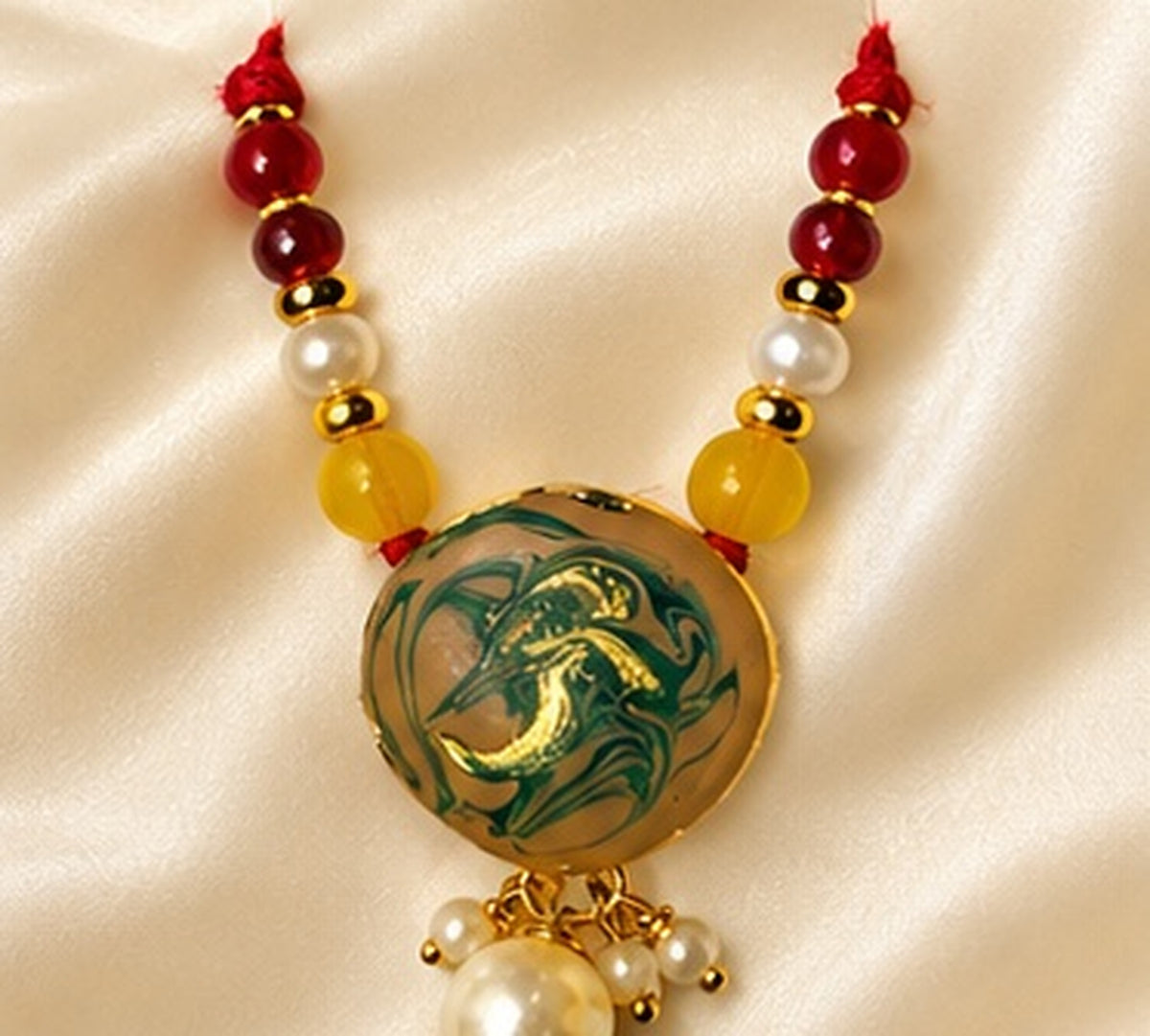 Kundan Meenakari Radha Krishna Mala – Olive Green