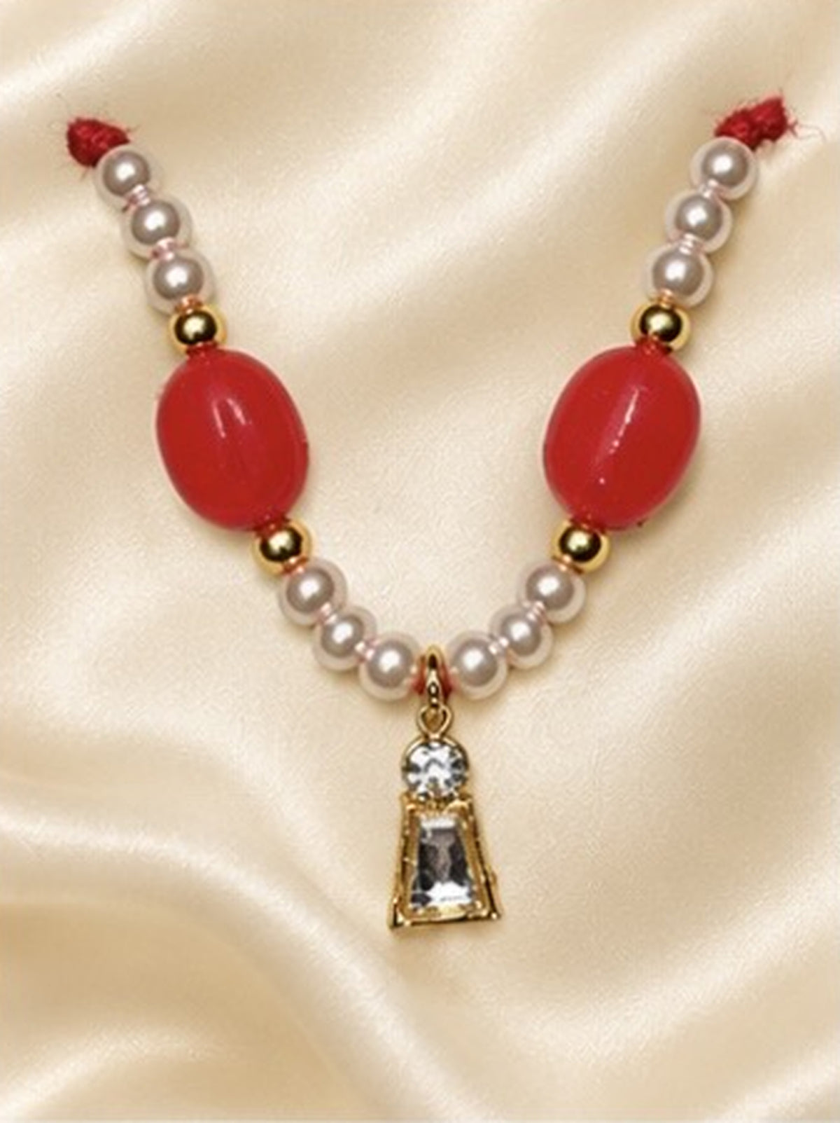 Kundan Meenakari Radha Krishna Mala – Red (Style 006)