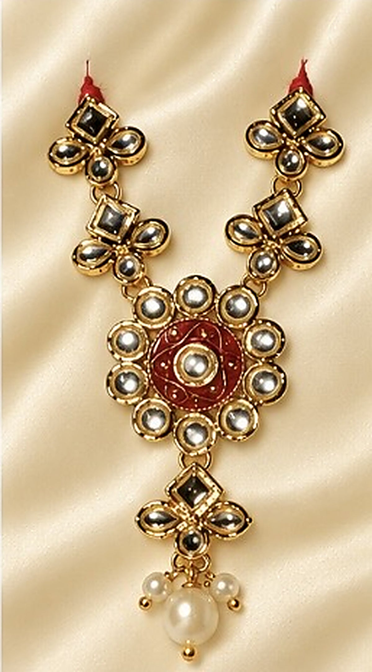 Kundan Meenakari Radha Krishna Mala – Maroon (Style 015)