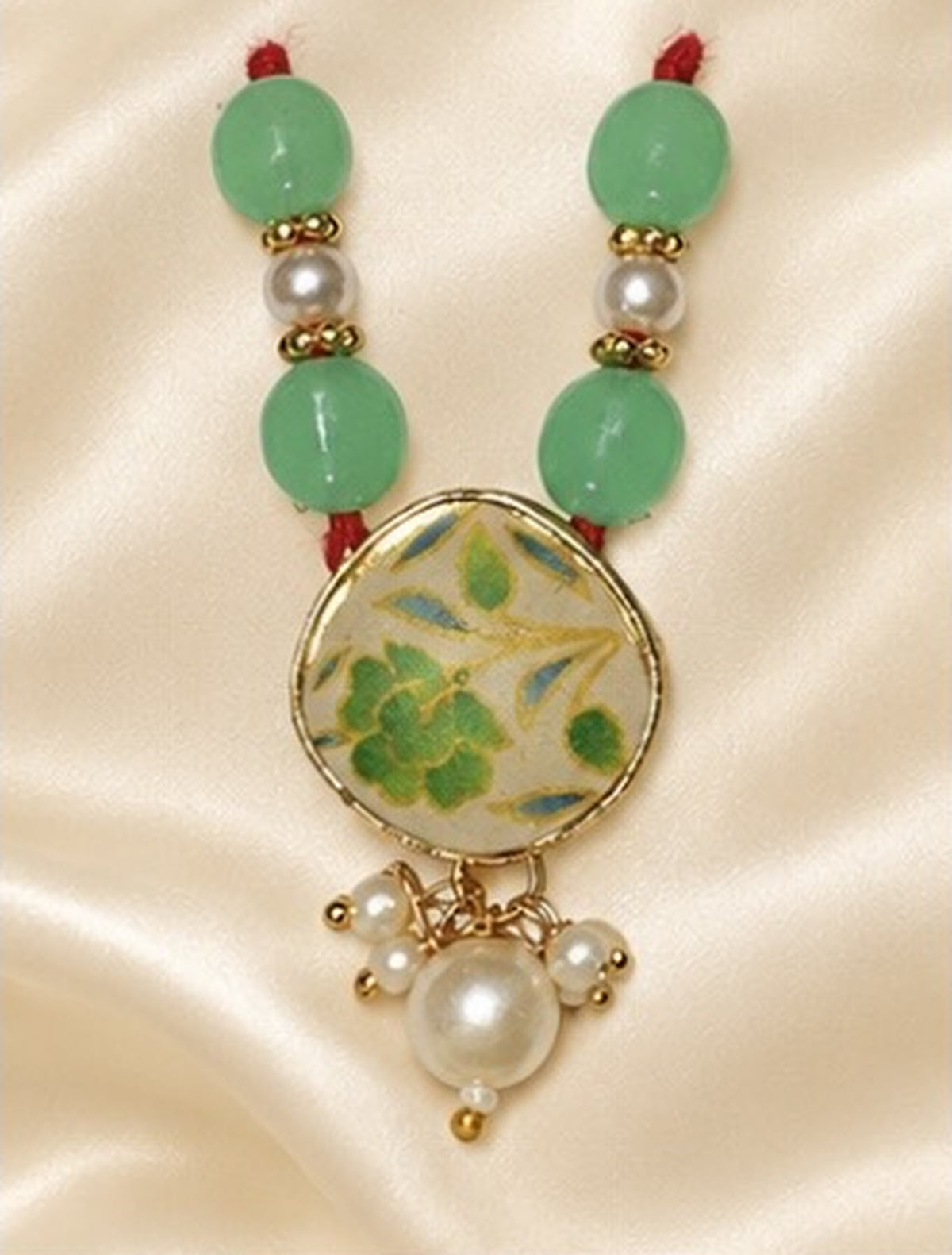 Kundan Meenakari Radha Krishna Mala – Mint Green (Style 008)