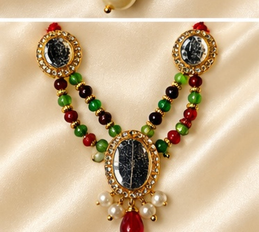 Kundan Meenakari Radha Krishna Mala – Green (Style 012)
