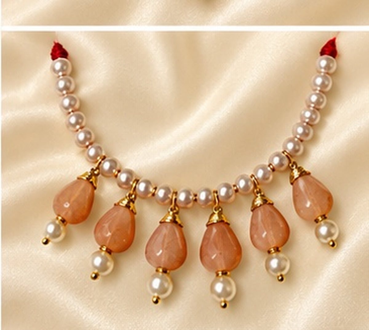Kundan Meenakari Radha Krishna Mala – Peach (Style 017)