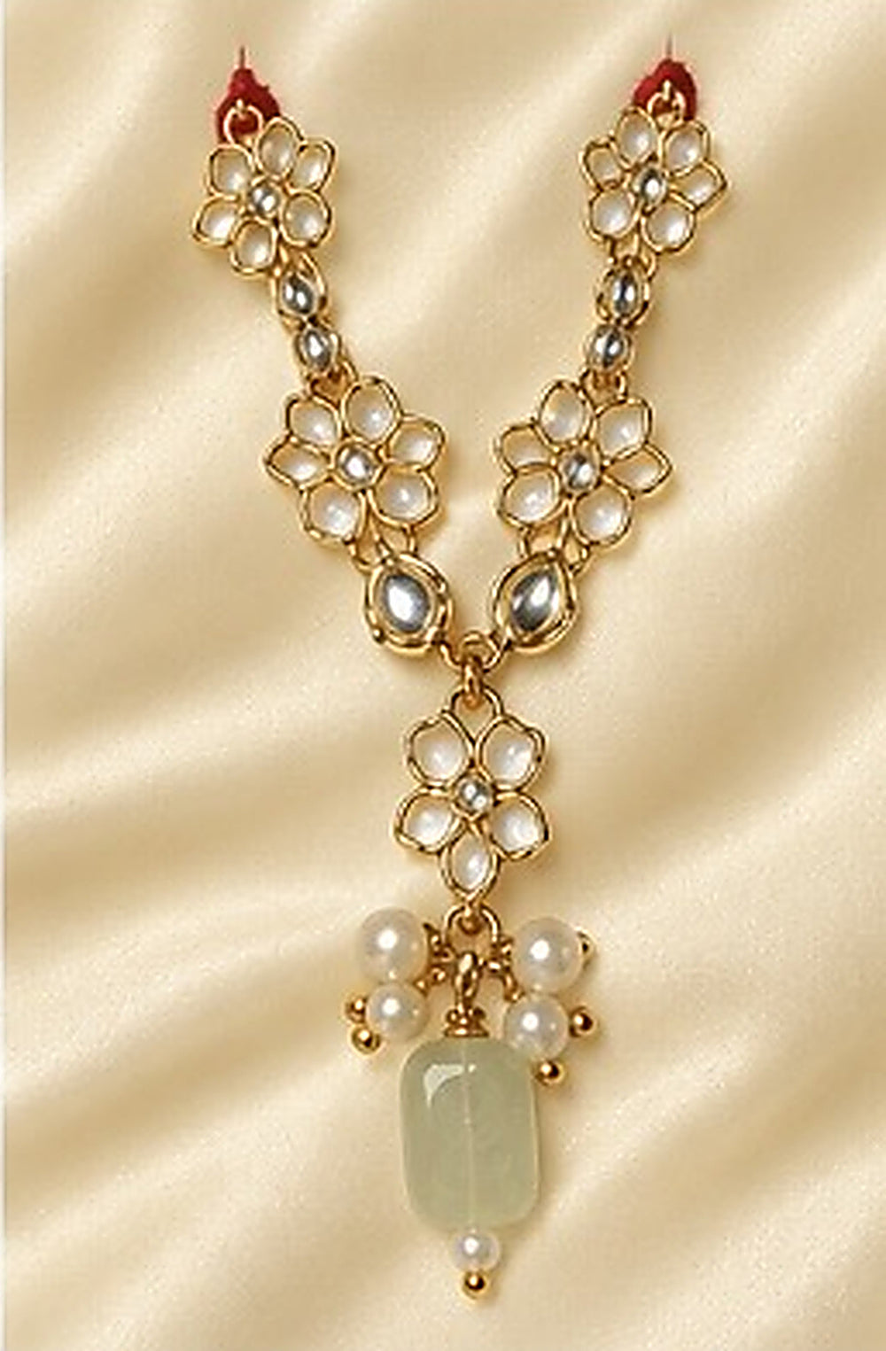 Kundan Meenakari Radha Krishna Mala – Mint Green (Style 005)