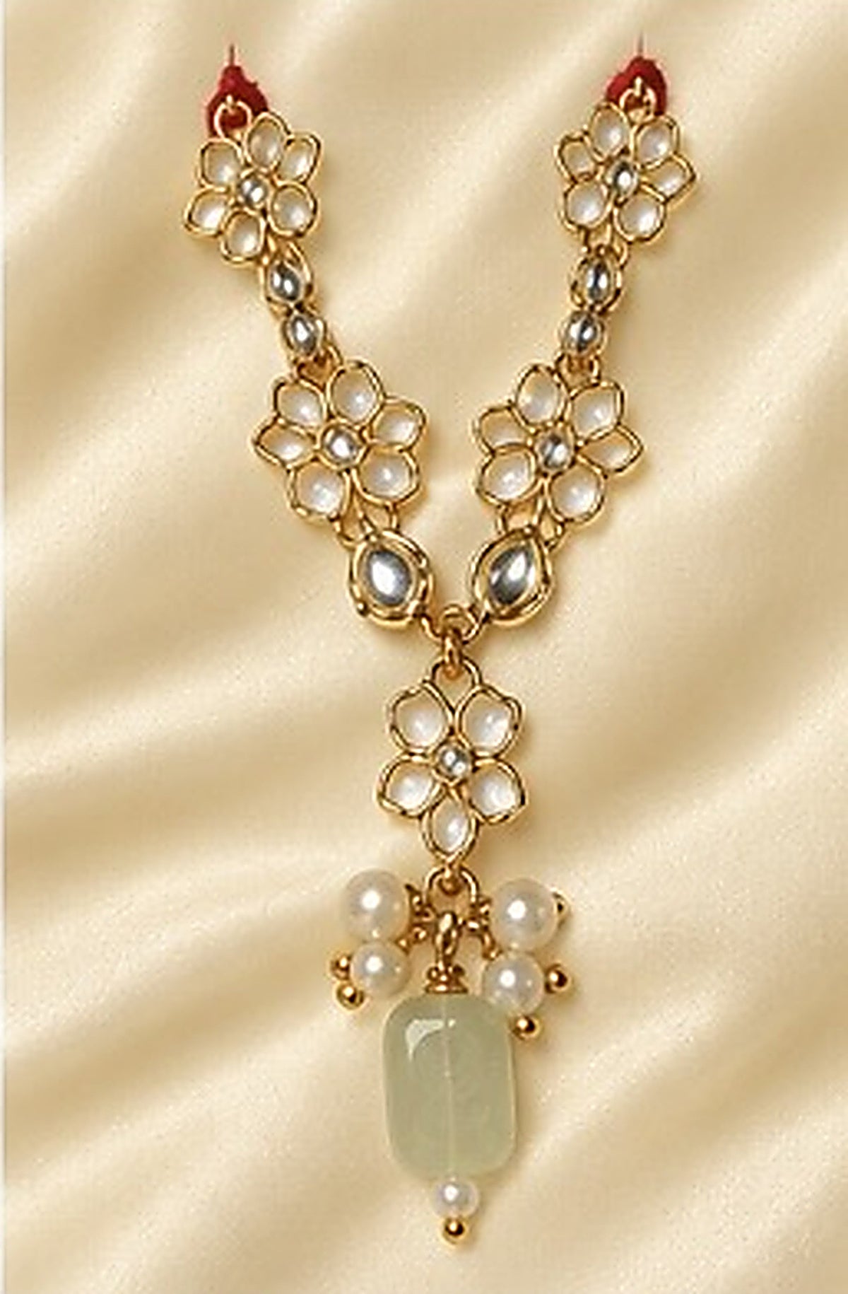 Kundan Meenakari Radha Krishna Mala – Mint Green (Style 005)