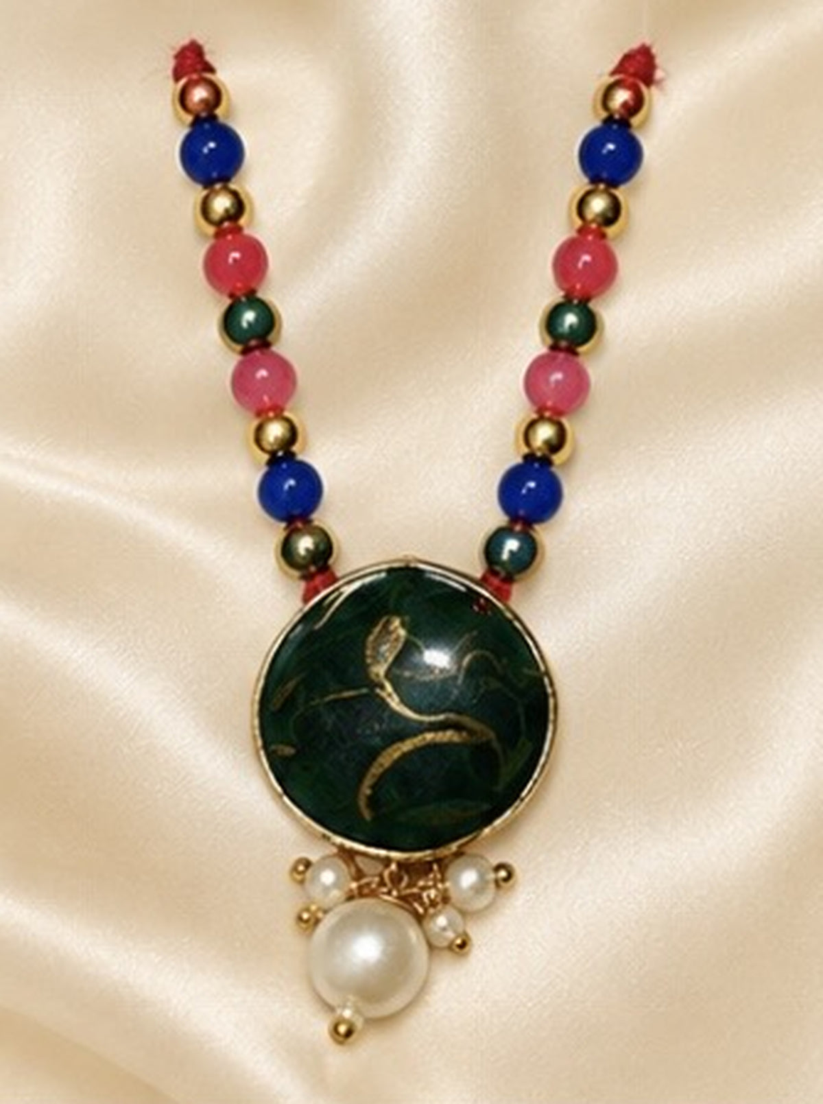 Kundan Meenakari Radha Krishna Mala – Dark Green (Style 004)