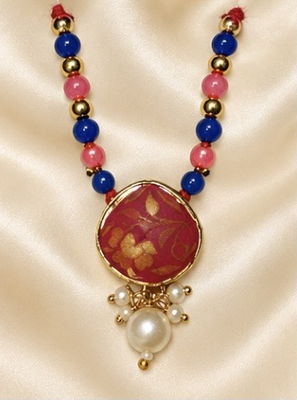 Kundan Meenakari Radha Krishna Mala – Turquoise & Pink