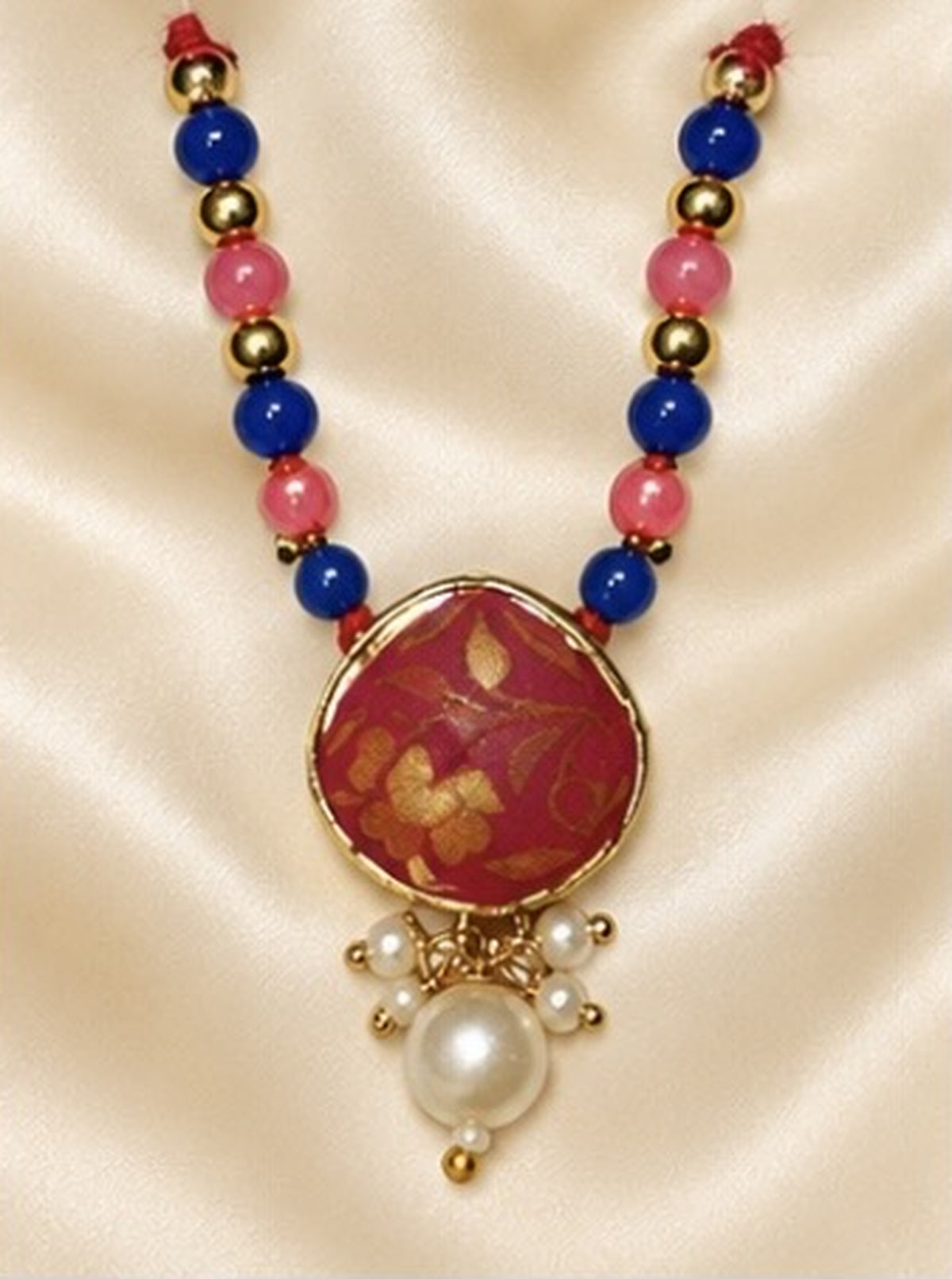 Kundan Meenakari Radha Krishna Mala – Turquoise & Pink