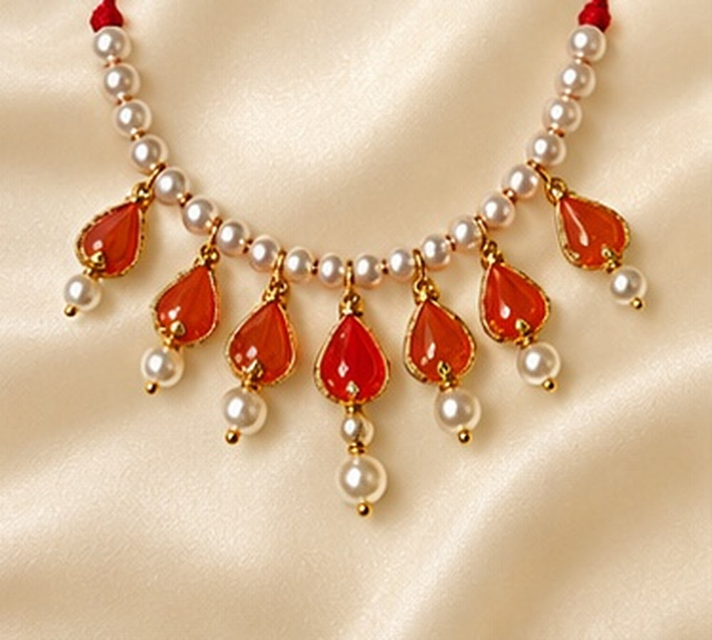 Kundan Meenakari Radha Krishna Mala – Red (Style 017)