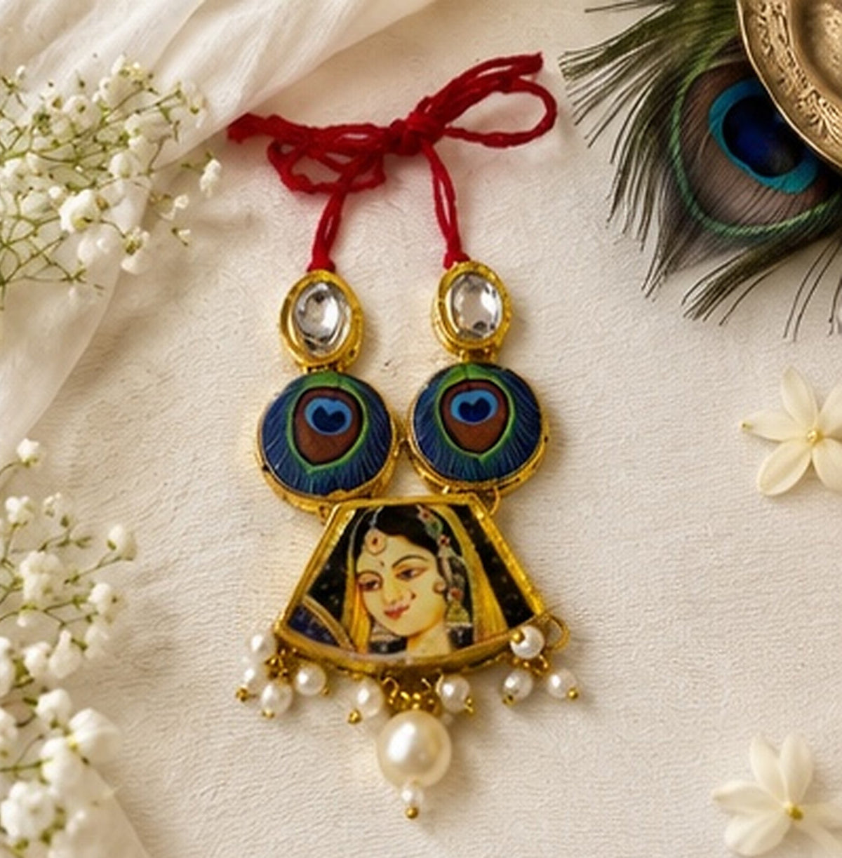 Kundan Meenakari Radha Krishna Mala – Blue & Gold