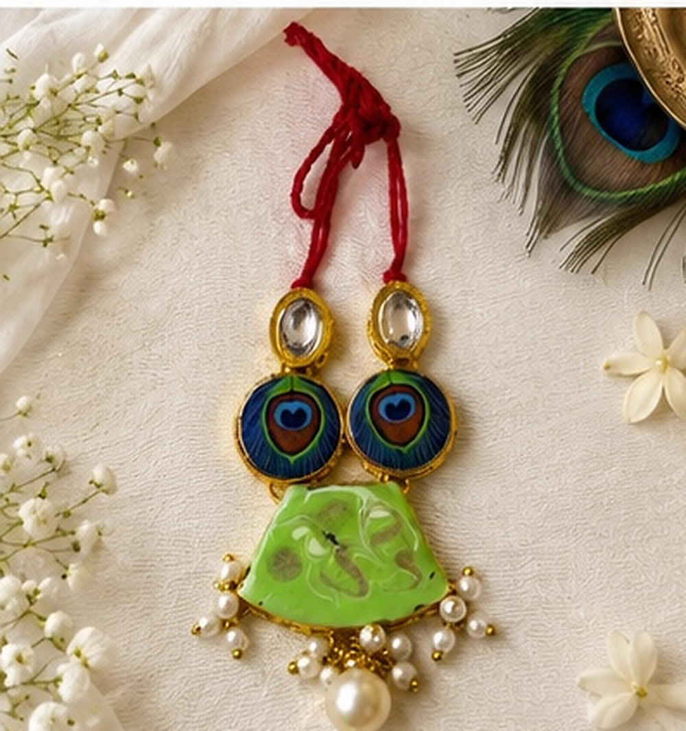Kundan Meenakari Radha Krishna Mala – Green