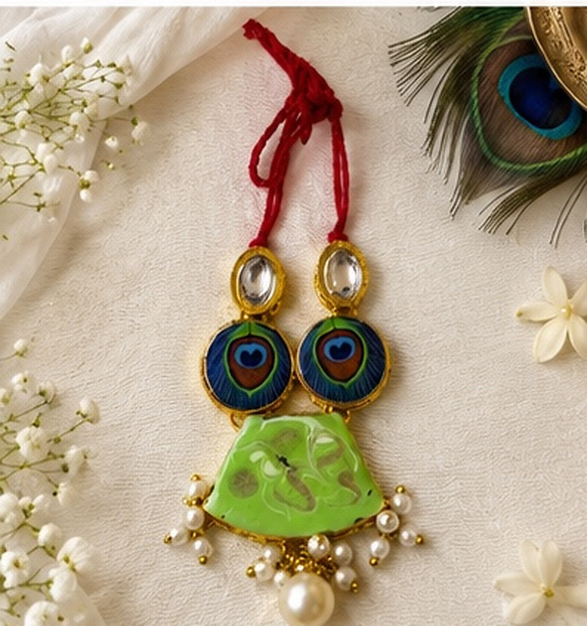 Kundan Meenakari Radha Krishna Mala – Green