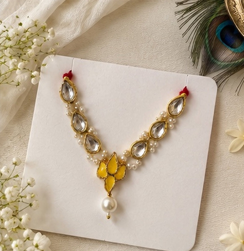 Kundan Meenakari Radha Krishna Mala – Yellow