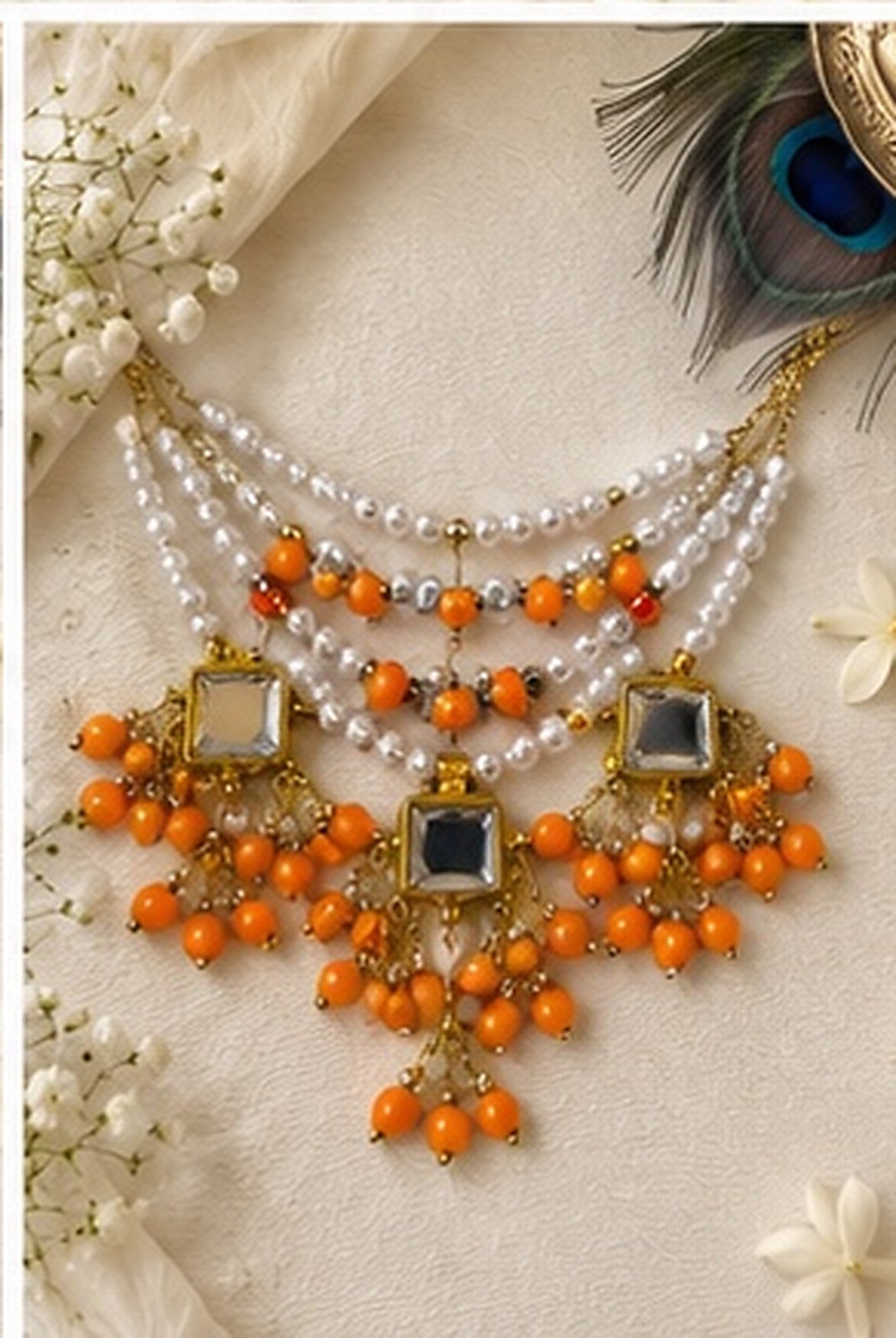 Kundan Meenakari Radha Krishna Mala – Orange