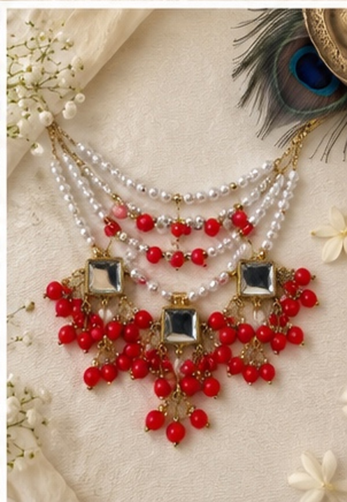Kundan Meenakari Radha Krishna Mala – Magenta Pink