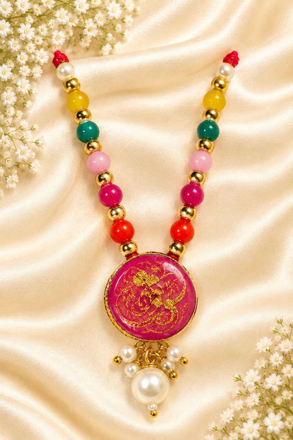 Kundan Meenakari Radha Krishna Mala – Pink (Style 004)