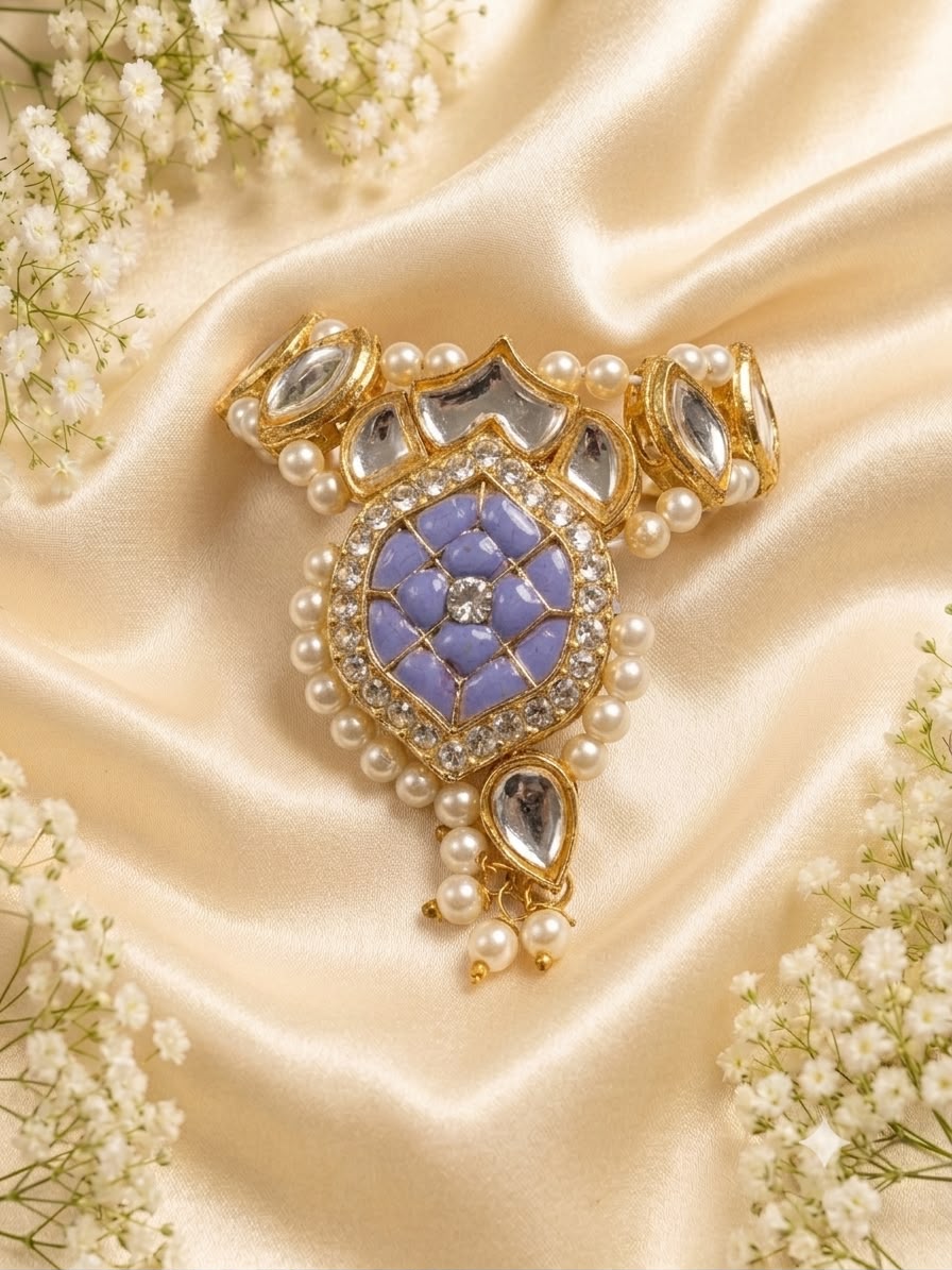 Kundan Meenakari Krishna Mukut – Lavender Purple