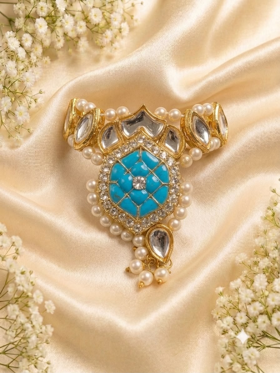 Kundan Meenakari Krishna Mukut – Sky Blue