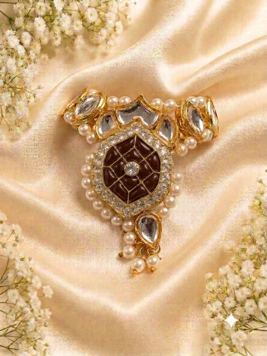 Kundan Meenakari Krishna Mukut – Dark Brown