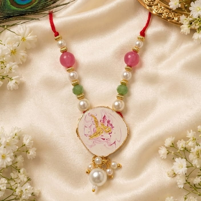 Kundan Meenakari Radha Krishna Mala – White (Style 009)