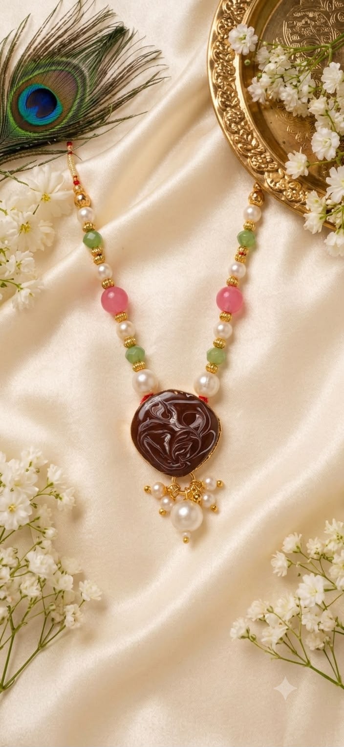 Kundan Meenakari Radha Krishna Mala – Dark Brown