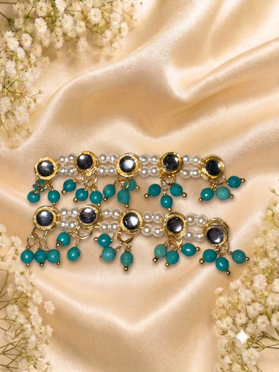 Kundan Meenakari Radha Krishna Payal – Turquoise Blue