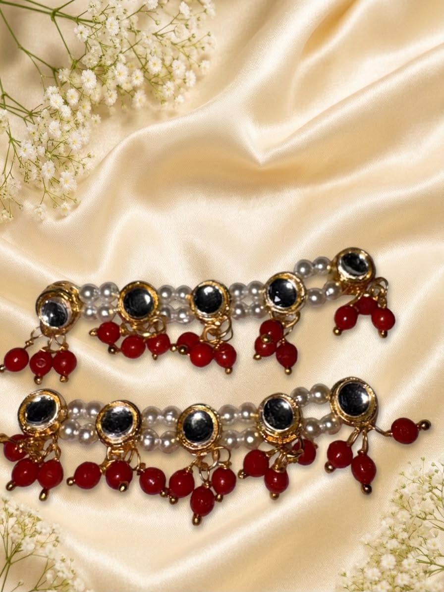 Kundan Meenakari Radha Krishna Payal – Red